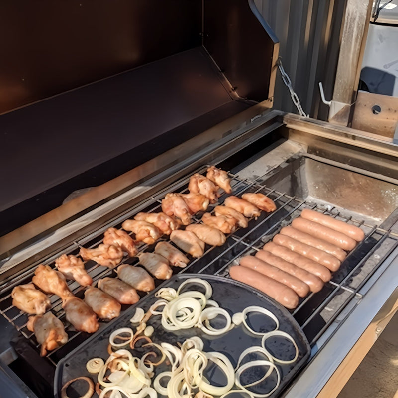 1000 mm Charcoal & Gas Dual Fuel BBQ Spit Roaster being used as a BBq without spit attached