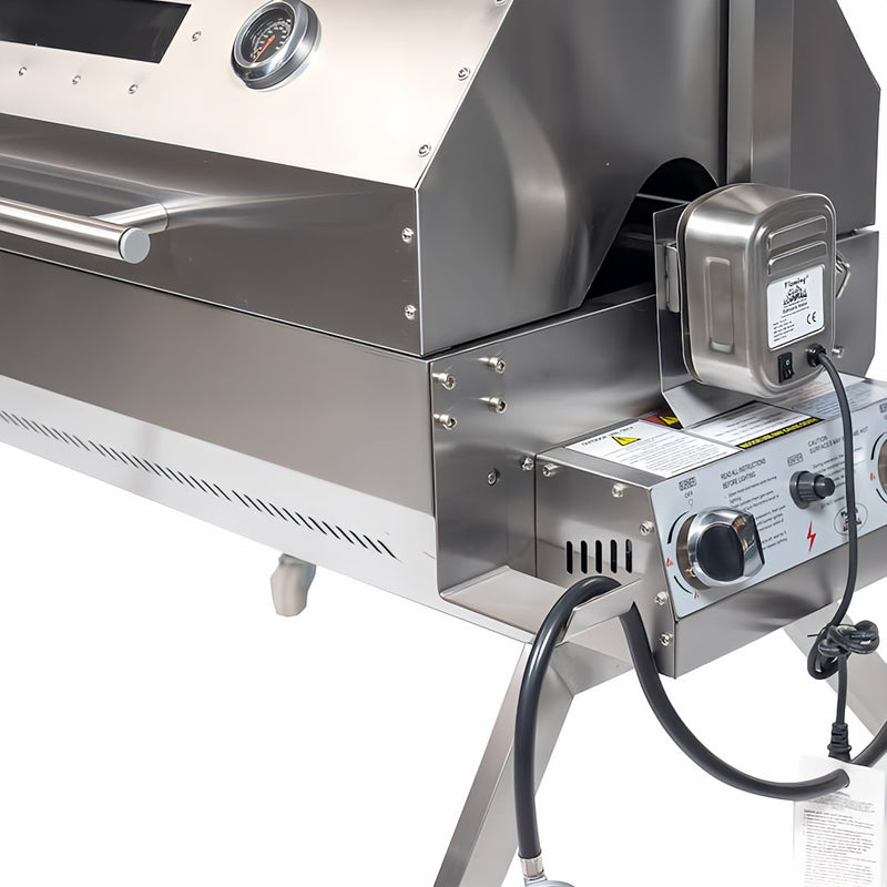 1000 mm Charcoal & Gas Dual Fuel BBQ Spit Roaster close up of gas controls