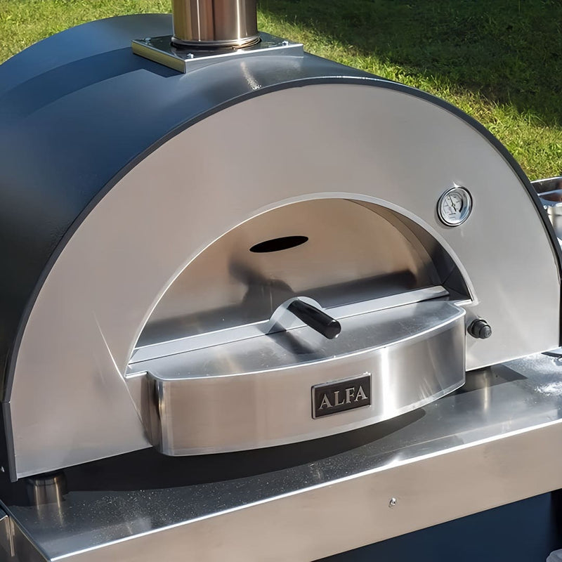 Alfa Classico 2 Pizze | Gas & Wood Fired  top left view of oven on table outside