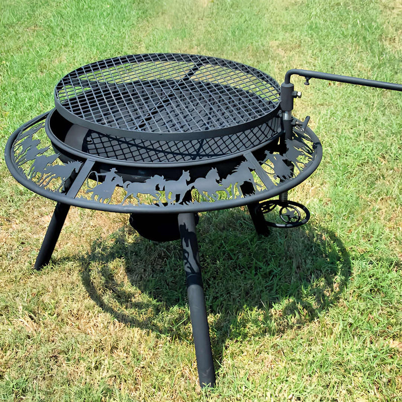 BBQ Grill and Fire Pit close up of cowboy design