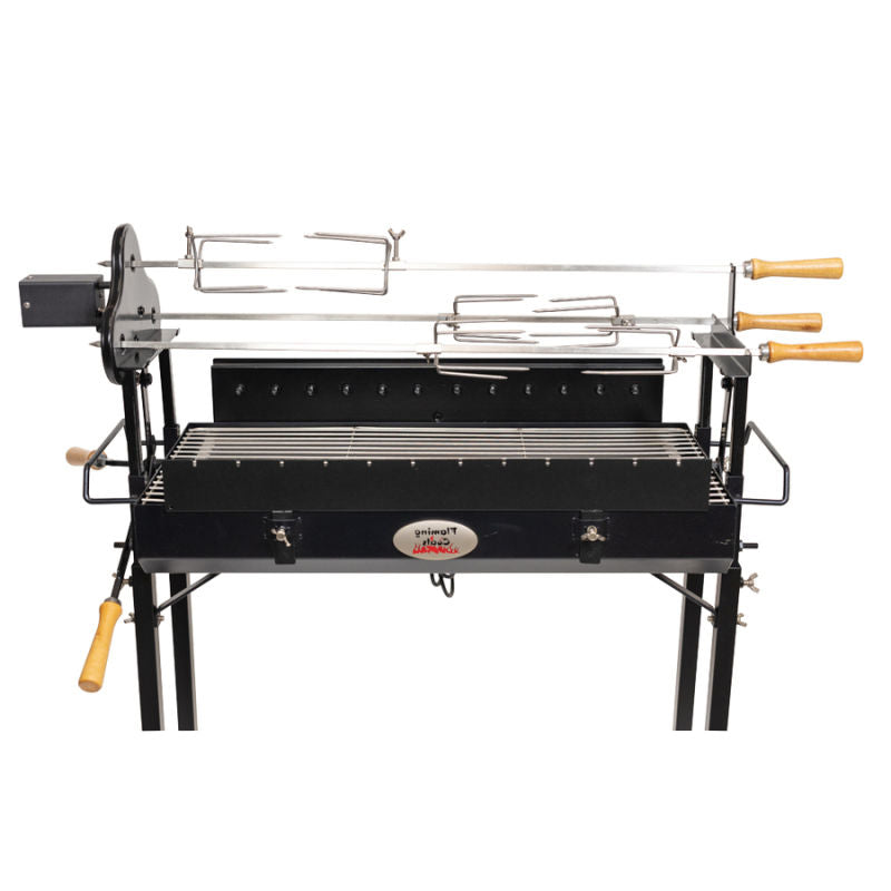 BBQ Spit Roaster | Cyprus | Flaming Coals front view close up