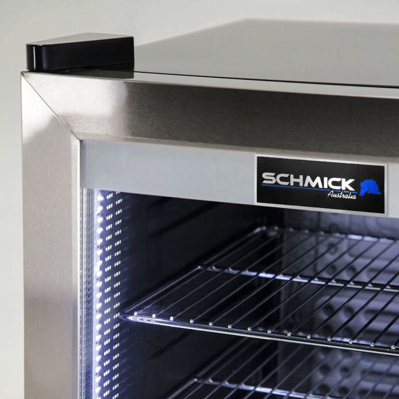 Bar Fridge | 2 Door Alfresco | Schmick SC70 close up of Schmick branding