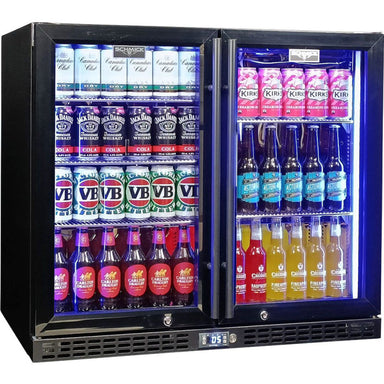 Bar Fridge | 2 Door Alfresco | Schmick SK206 doors closed with blue LED lights