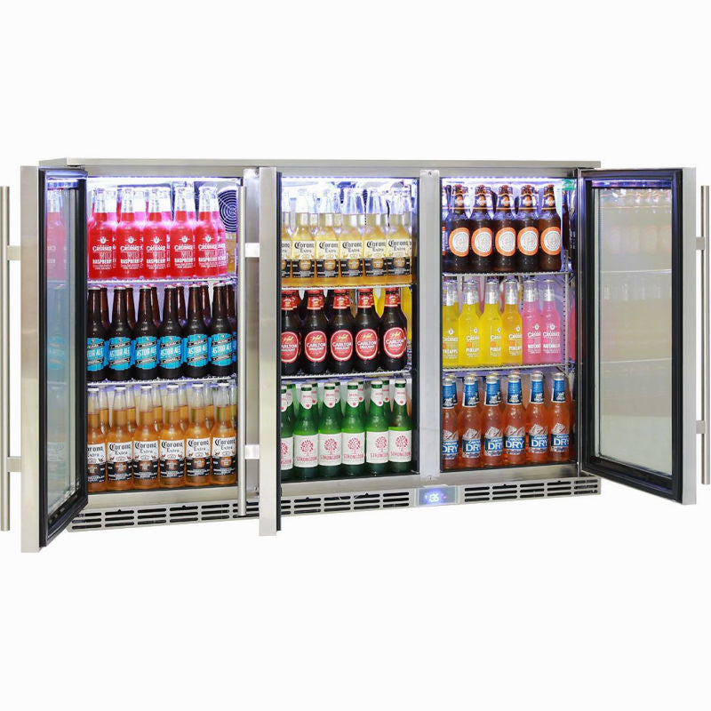 Bar Fridge | 3 Door Stainless Steel | Rhino GSP doors open and full of drinks