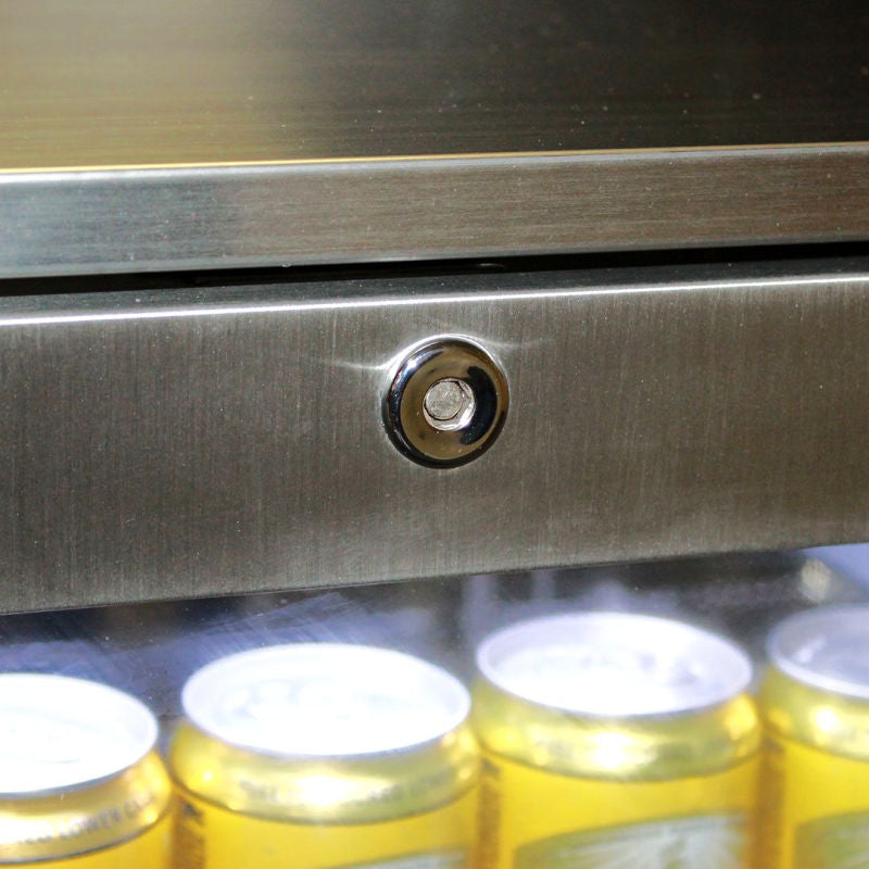 Bar Fridge | Solid 2 Door Alfresco | Rhino Stainless Steel close up of lock on door