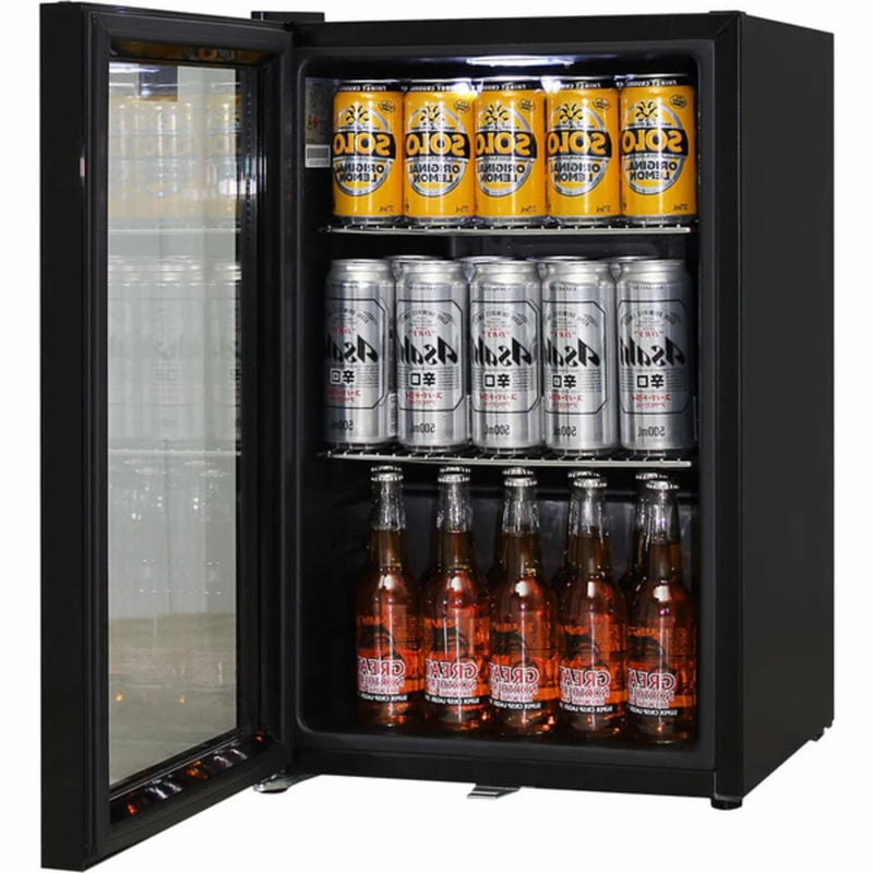Schmick 70 L Black Double-Glazed Bar Fridge – Right or Left Hinge - HUS-SC70-B left hand hinge full of drinks