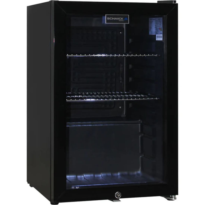 Schmick 70 L Black Double-Glazed Bar Fridge – Right or Left Hinge - HUS-SC70-B showing it empty with the right hinge and door closed
