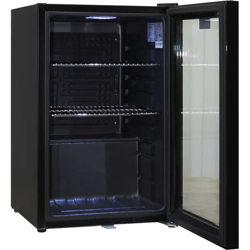 Schmick 70 L Black Double-Glazed Bar Fridge – Right or Left Hinge - HUS-SC70-B showing it empty with the door open and right hinge