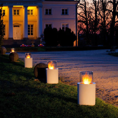 Fireplace Jar Commerce - multiple fireplaces set up outside front of house