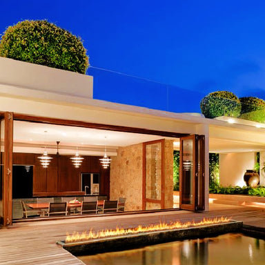 Fireplace | Galio Insert linear - built into pool area right next to pool