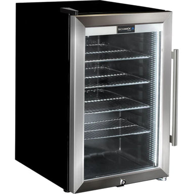 Schmick 70 L Tropical Triple‑Glazed Stainless Bar Fridge – Right or Left Hinge - HUS-SC70-SS showing the left hinge model and empty