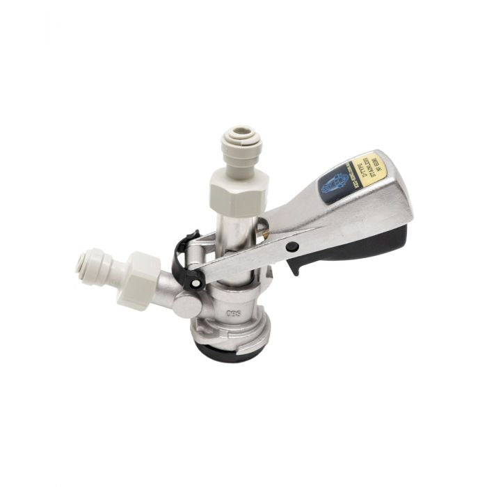 Kegerator Accessory | D-Type Coupler close up view on white background