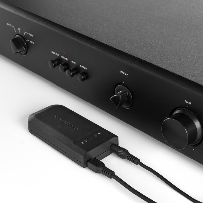 Wireless Audio Streaming | Escape M1 Air attached to an amplifier top view