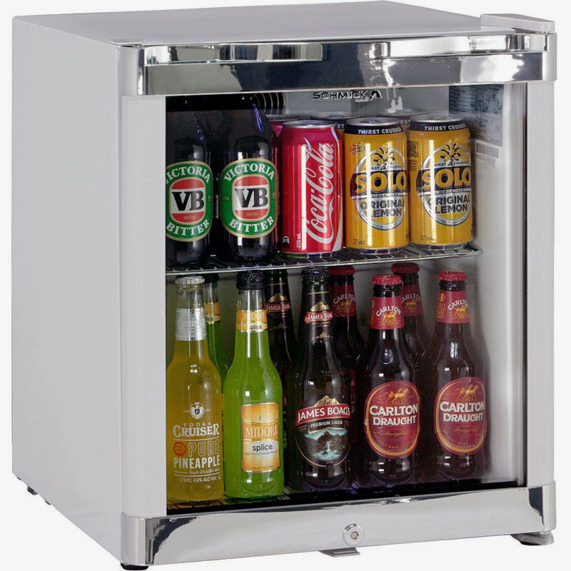 Mini Bar Fridge | Schmick Tropical 50 Litre in white and full of drinks