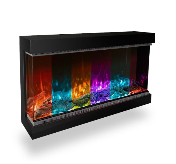 Electric Fireplace | Planika Astro Series showing different LED lighting option colours