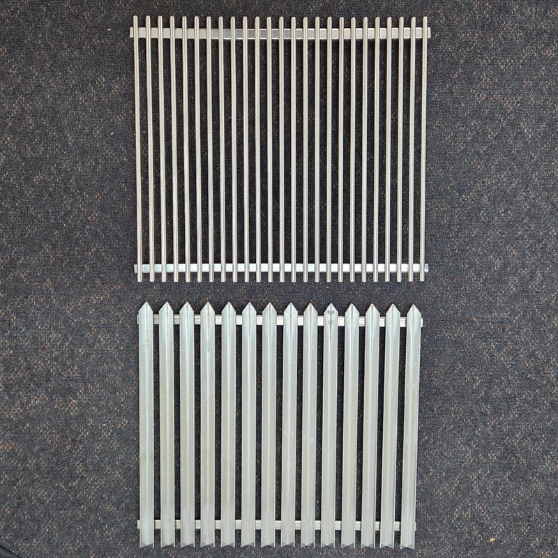 Replacement V-grate & BBQ Rod Grills for OLA Grills Parrilla Argentine showing the rod and v grate grills together