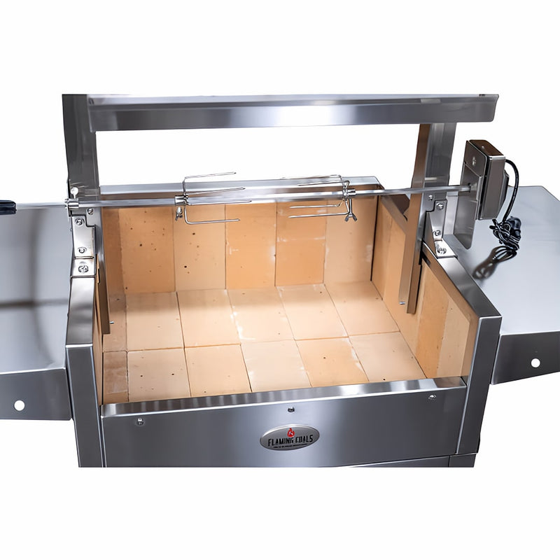 Parrilla Argentine Grill | Firebrick | Rotisserie | Medium close up of the firebrick charcoal base