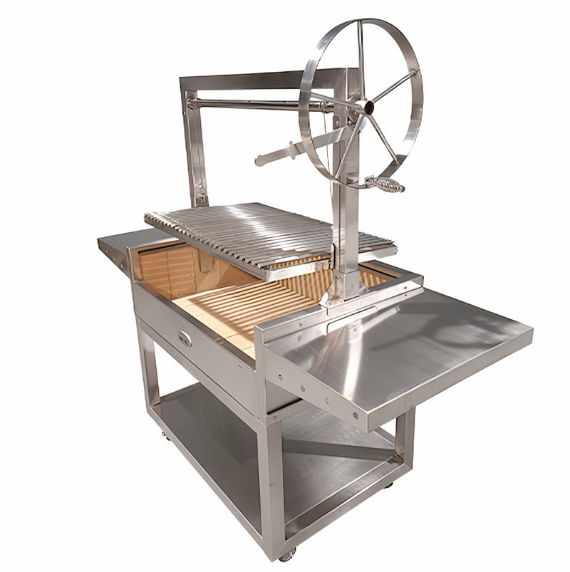 Parrilla BBQ Argentine with Firebricks and Rotisserie side view with firebricks showing