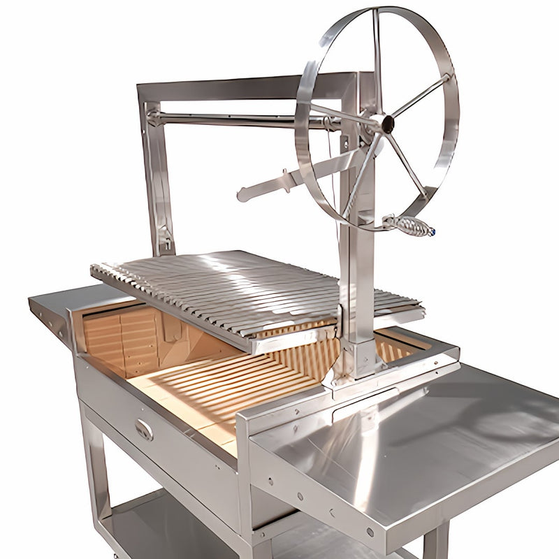 Parrilla BBQ Argentine with Firebricks and Rotisserie close up of wheel