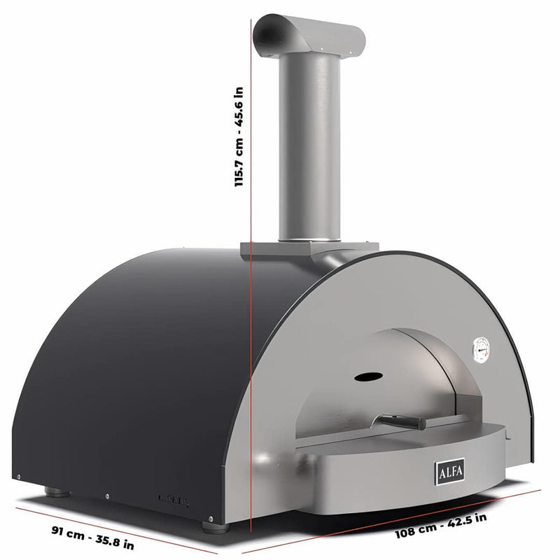 Wood Fired Pizza Oven | Alfa Classico 4 Pizze showing dimensions
