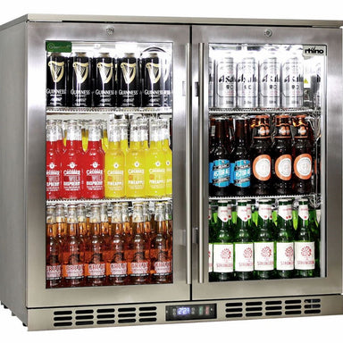 Bar Fridge | Solid 2 Door Alfresco | Rhino Stainless Steel with glass heated doors