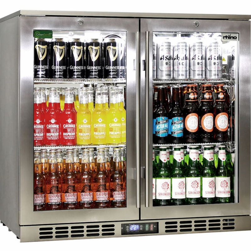 Bar Fridge | Solid 2 Door Alfresco | Rhino Stainless Steel with glass heated doors