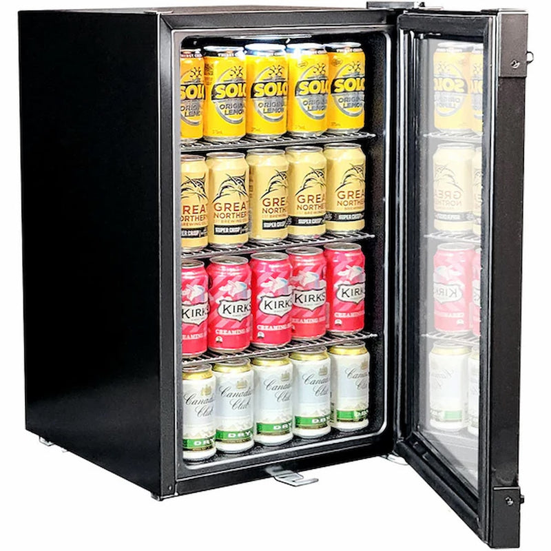 Schmick 70 L “Bolt‑Style” Black Bar Fridge – Industrial Design, Double‑Glazed - HUS-SC70-B-X right hinge full with door open