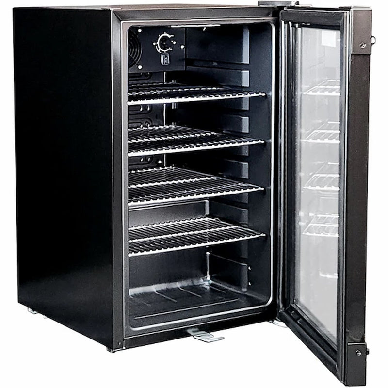 Schmick 70 L “Bolt‑Style” Black Bar Fridge – Industrial Design, Double‑Glazed - HUS-SC70-B-X right hinge empty with door open