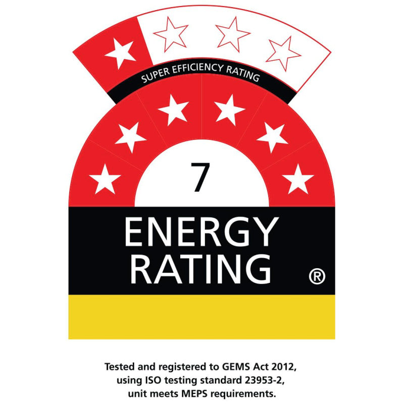 Wine Fridge | 209 Litre Upright showing an energy rating of 7 out of 10 stars