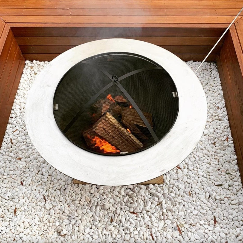 Teppanyaki BBQ Fire Pit Grill | 100 cm in Stainless Steel & Cast Iron in stainless steel top with ember screen