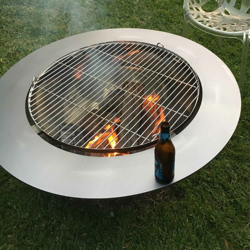 Teppanyaki BBQ Fire Pit Grill | 100 cm in Stainless Steel & Cast Iron in stainless steel top with stainless steel grill