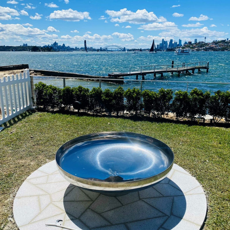 Outdoor Fire Pit Bundle | Cauldron Hearth with Grill | Stainless Steel deep bowl near water