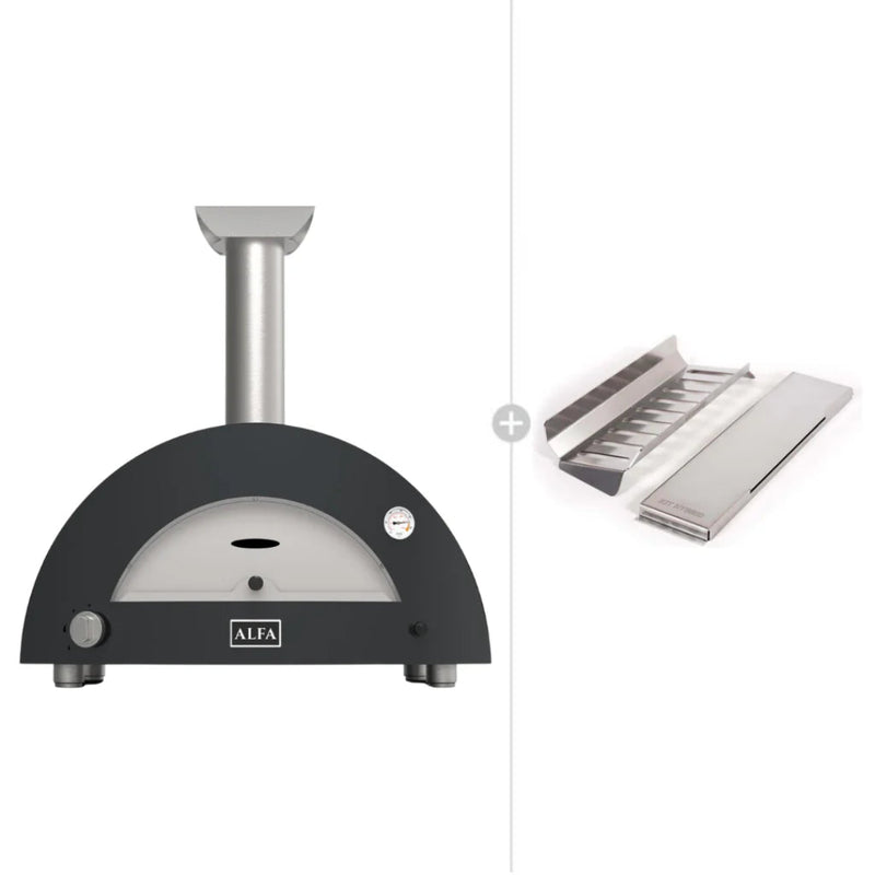 Pizza Oven | Alfa Forni Moderno 3 Pizze |  Wood & Gas Hybrid showing the grey model with its hybrid kit