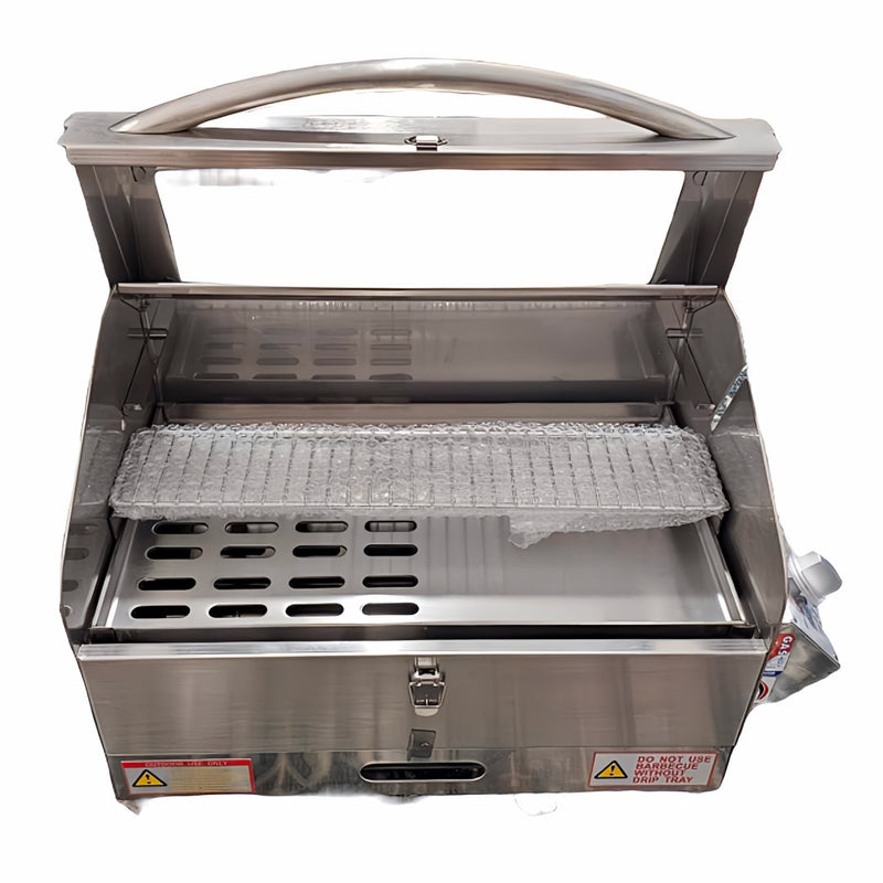 Portable BBQ | Marine | Galleymate 1100 close up of warming rack in bottom position and lid open