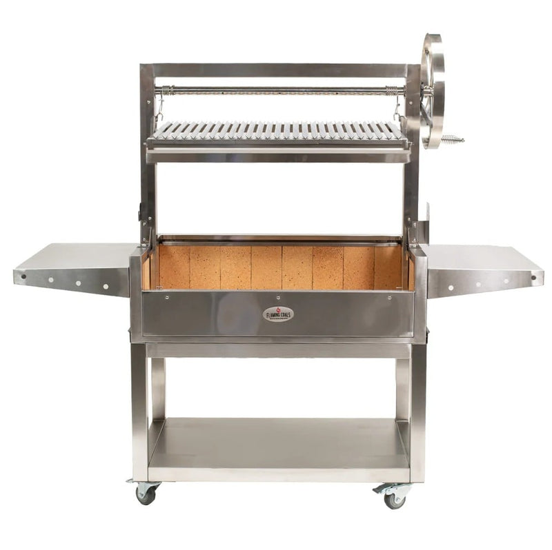 Parrilla Argentine BBQ Grill | Firebrick | Rotisserie | Extra Large showing the front view with the grill up
