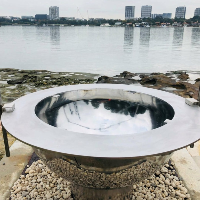 Teppanyaki BBQ Fire Pit Grill | 100 cm in Stainless Steel & Cast Iron in stainless steel without grill