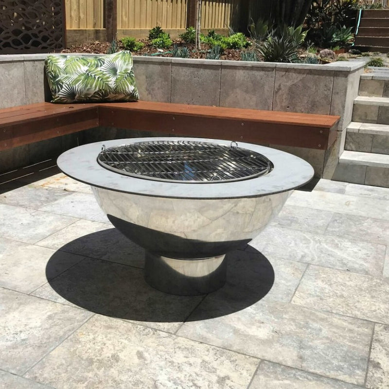 Teppanyaki BBQ Fire Pit Grill | 100 cm in Stainless Steel & Cast Iron with grill