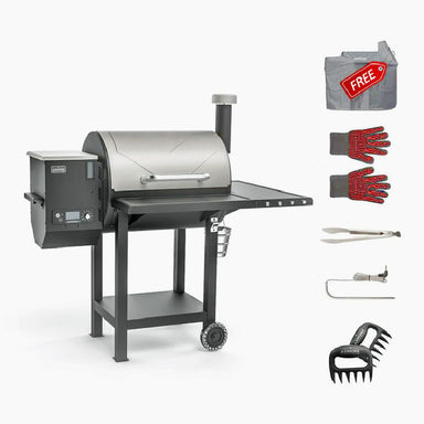 ASMOKE Pellet Smoker AS660N silver, full view showing included accessories