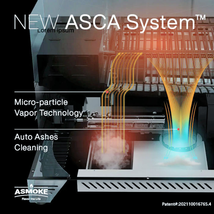 Portable pellet smoker in Burgundy Red, showing the micro particle vapor technology with the auto ash cleaning