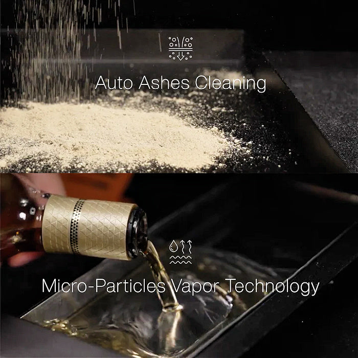 Portable pellet smoker in Burgundy Red, showing the auto ash cleaning and vapor tray with liquid pouring in