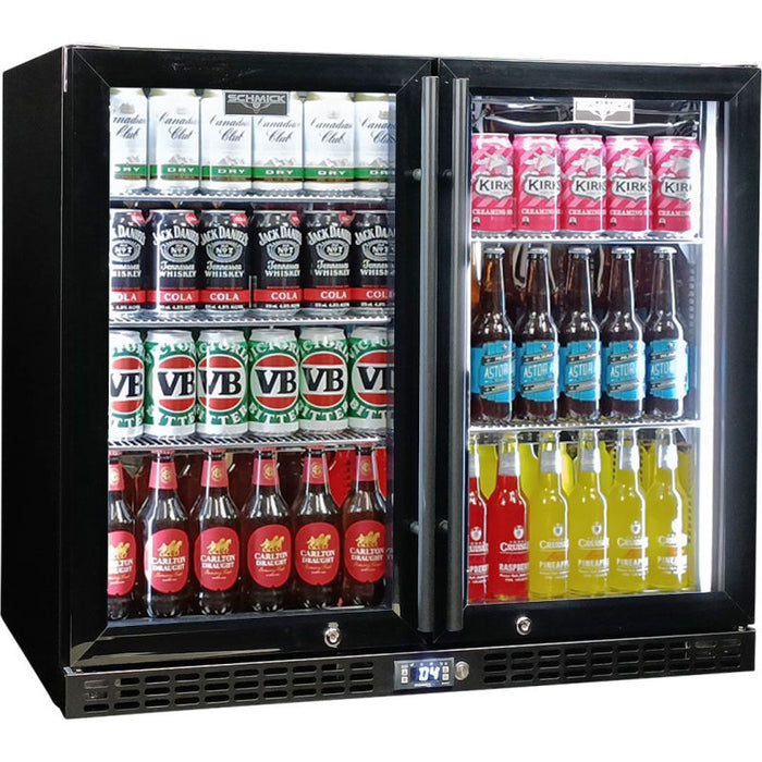 Bar Fridge | Alfresco 2 door | Schmick SK206 front view full of cold drinks