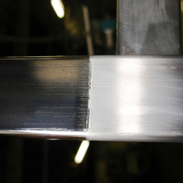 a before and after image of stainless steel treated with a passivation technique