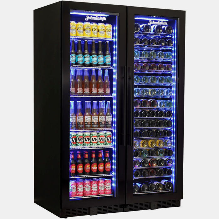 Upright Fridge 2 door combination beer and wine bar fridge on white background