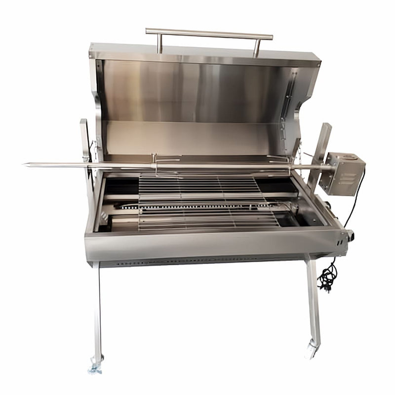 1000 mm Charcoal & Gas Dual Fuel BBQ Spit Roaster front view with hood open
