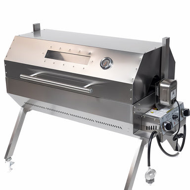 1000 mm Charcoal & Gas Dual Fuel BBQ Spit Roaster with the hood closed