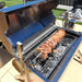 1000 mm Charcoal & Gas Dual Fuel BBQ Spit Roaster with hood open and soulvlaki meat cooking