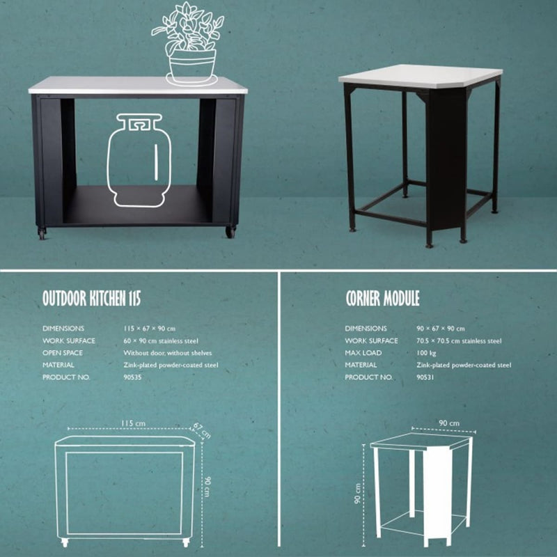 Premium Corner Unit | Outdoor Kitchen | Modular | Cozze showing dimensions
