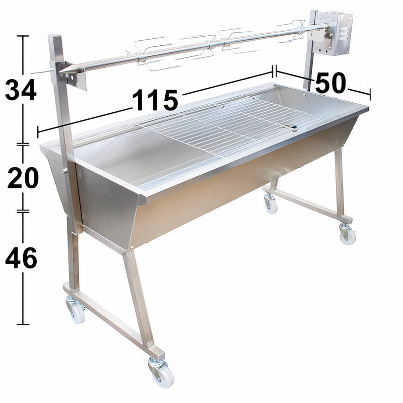 1200mm BBQ Spit Roaster | The Minion | Charcoal side view with dimensions