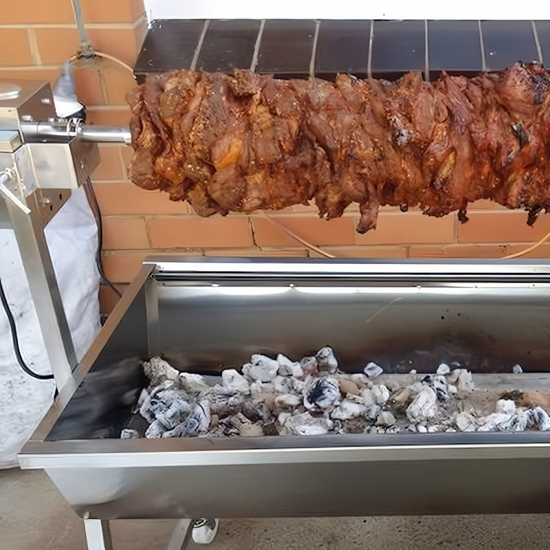 1200mm BBQ Spit Rotisserie | The Master | Charcoal showing kebab meat cooking