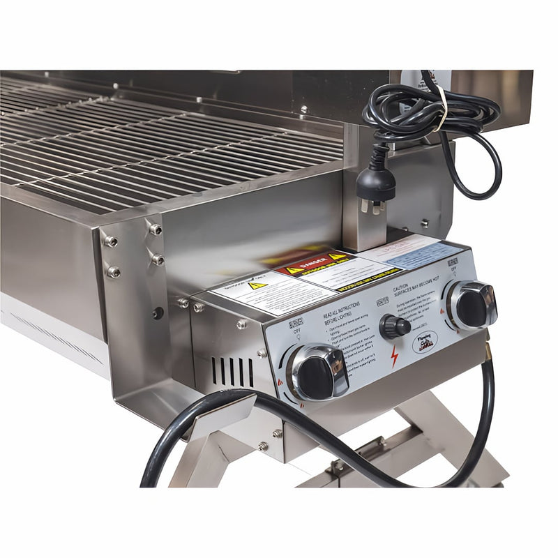 1500 mm Charcoal & Gas Dual Fuel BBQ Spit Roaster close up of the gas controls